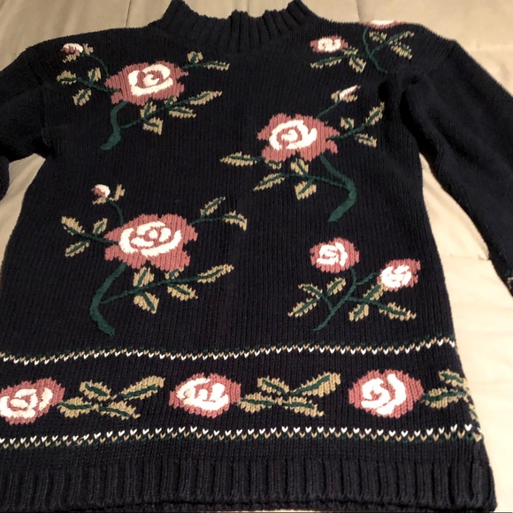 Mock Turtleneck Blue Long Sweater Floral on Blue - Picture 1 of 8